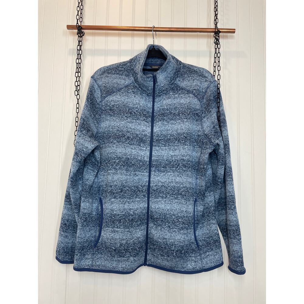 Eddie Bauer Ladies Sweater Fleece Blue Full Zip Blue Ombre Striped Size 2XL